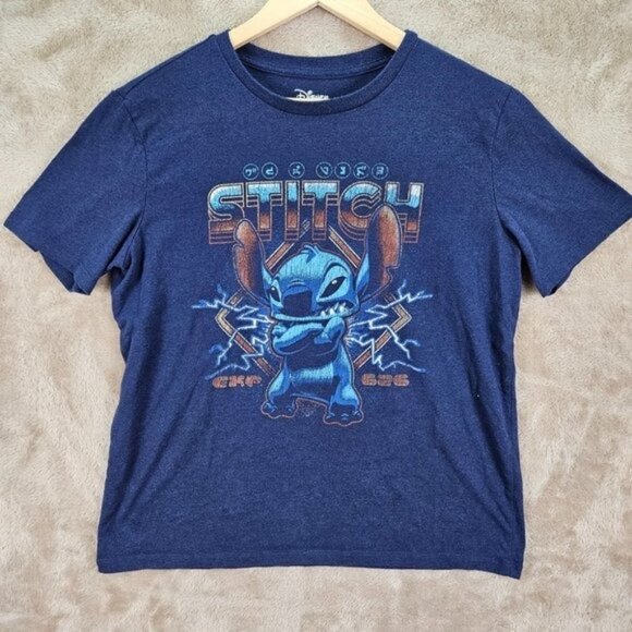 Disney Lilo & Stitch Womens Top Size S Blue Logo Short Sleeve T Shirt - Picture 1 of 10